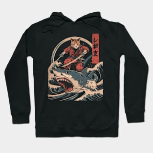 Cat Riding Shark Marine Odyssey Hoodie